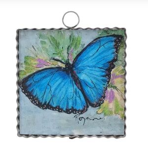Elegant Blue Butterfly with Floral Accents Mini Print